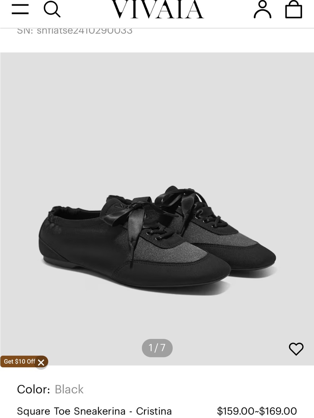 BRAND NEW with box VIVAIA Cristina Square Toe Sneakerina Flats in Black US 6.5